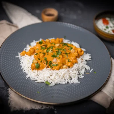 Chick pea curry - kikertkarri med tomatisert saus og ris